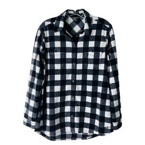 Eddie Bauer black white fleece buffalo plaid button front top shacket small